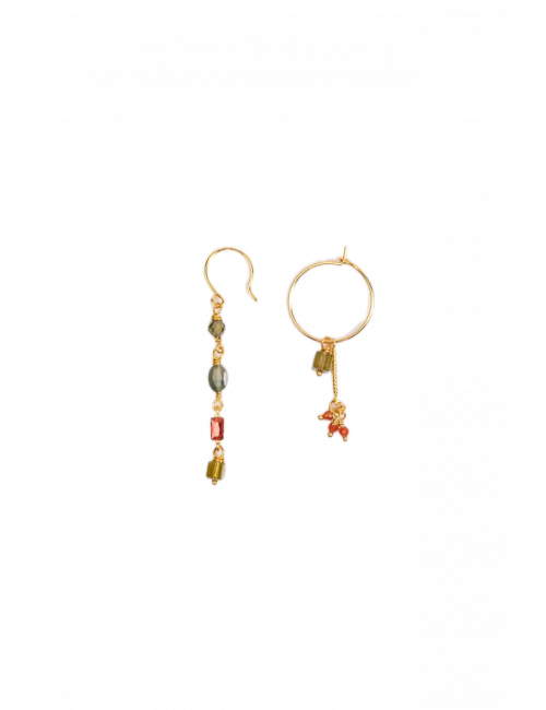 Asymmetrische Oorbellen Goud Tempo | kristal/jade/peridot/carneool