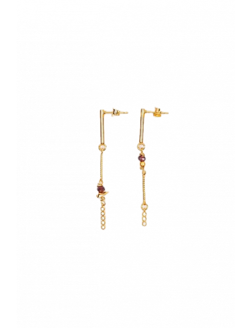 Asymmetrische Oorbellen Icon | goud/bordeaux