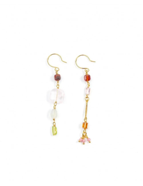 Asymmetrische Oorbellen Tempo | goud/bruin/roze