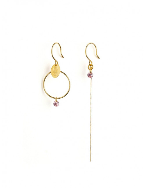Asymmetrische Oorbellen | goud/roze