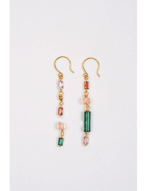 Asymmetrische Oorbellen Very | goud/roze/groen