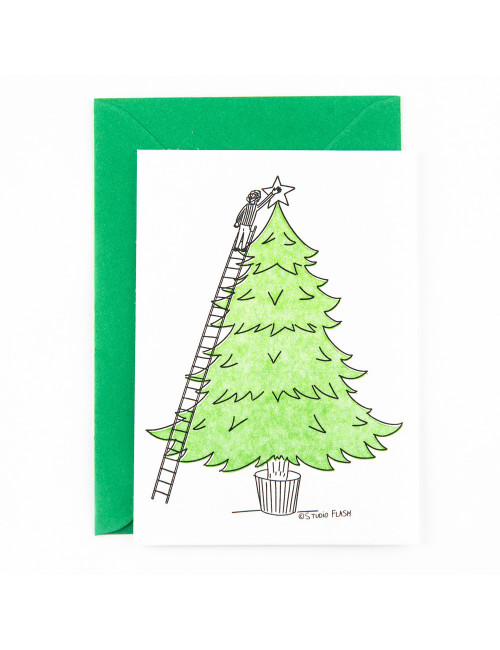 Wenskaart | decorating the christmas tree