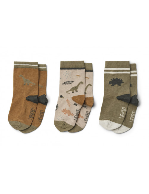 Silas Cotton Socks (3-pack) | dino dark sandy mix