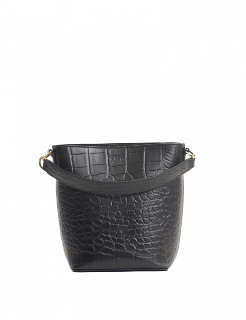 Bobbi Bucket Bag Midi | black croco classic leather