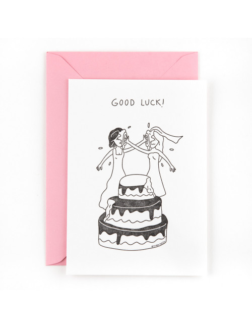 Postcard | good luck wedding cake fight/women