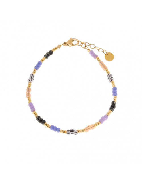 Armbandje Kralen | goud/lavendel/regenboog