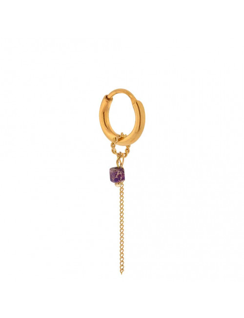 Oorbel Chain Purple Hoop | goud