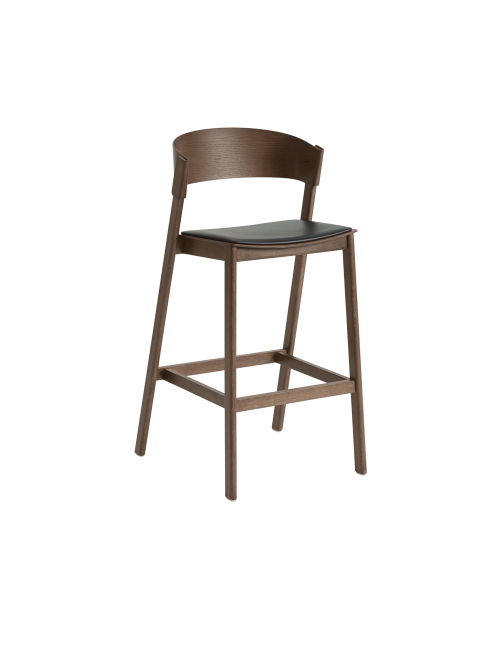 Bar Stool Cover | black leather/dark stained oak