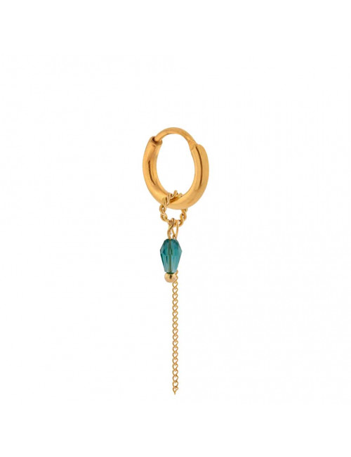 Oorbel Chain Green Drop Hoop | goud