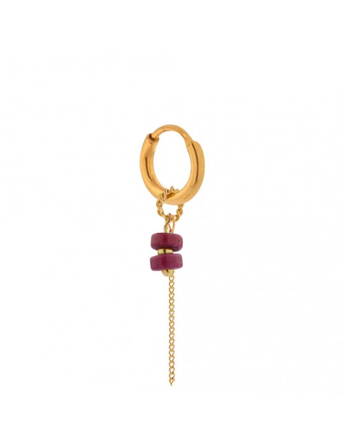 Oorbel Chain Magenta Hoop | goud