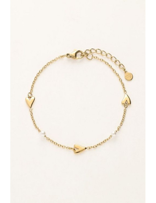 Armband Goud | hartjes/parels