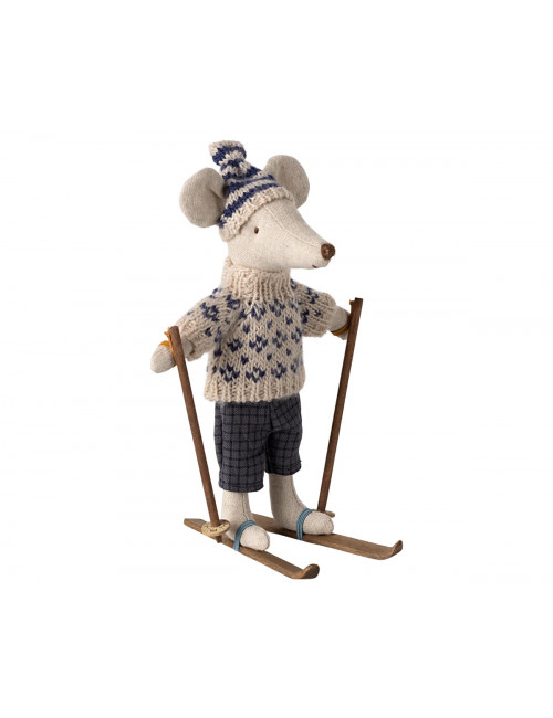 Winter Muis met Skiset Papa | blauw