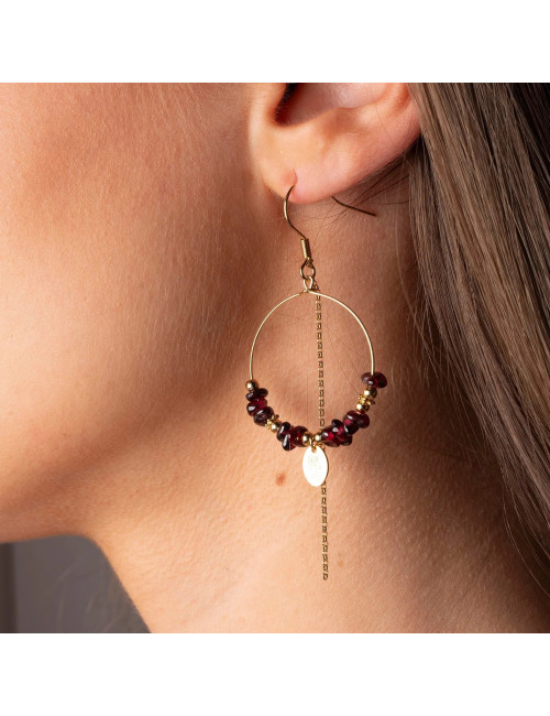 Asymmetrische Oorbellen Goud | granaat/bordeaux
