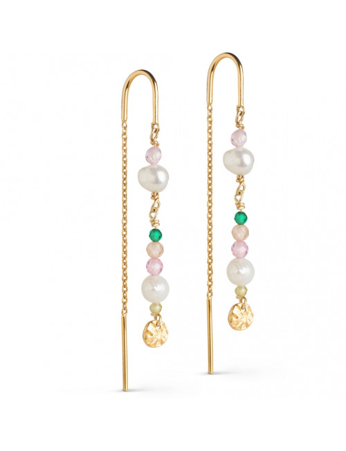 Oorbellen Goud Sofia | light pink/khaki green/peach/pearl