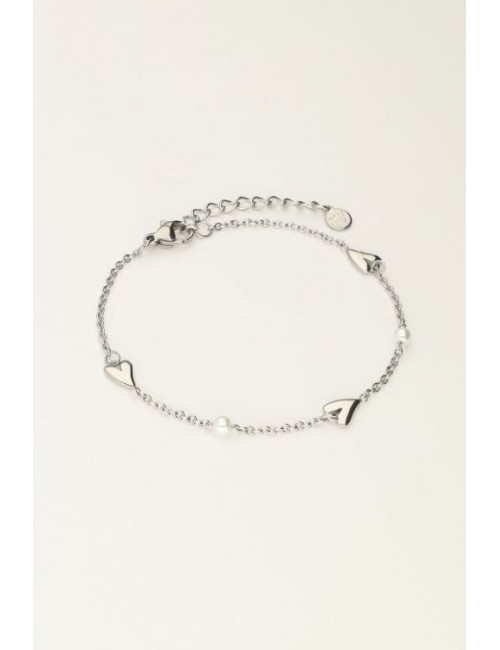 Bracelet hearts & pearls | zilver