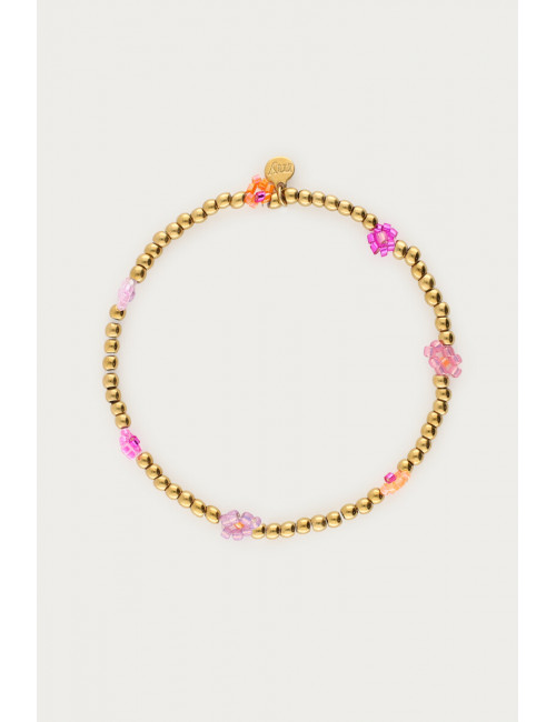 Armband Bloemen Kralen | oranje/roze