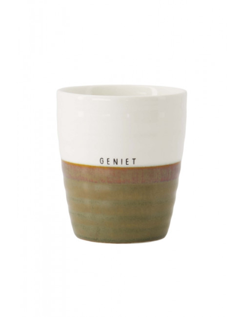 Koffiemok | geniet wit/donkergroen