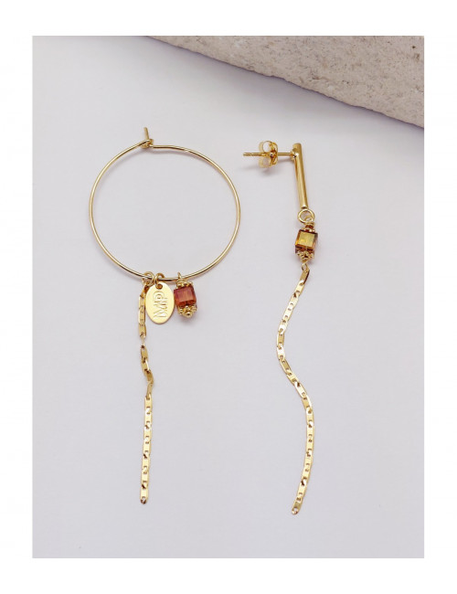 Asymmetrische Cristal Oorbellen & Bars | goud/kameel