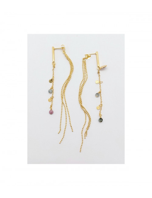 Symmetrische Oorbellen Tourmalijn Ketting & Bolletjesketting | goud