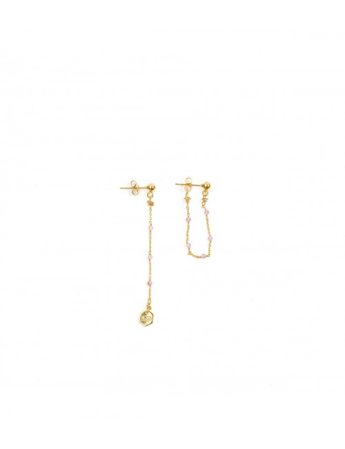 Oorbellen Symmetrische Toermalijn Rivier Ketting | goud/roze