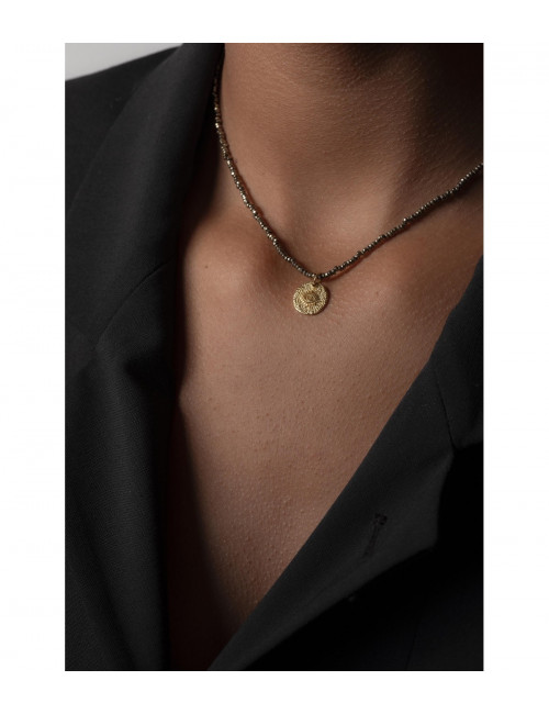 Halsketting Hermatiet & Oog Hanger | goud/champagne