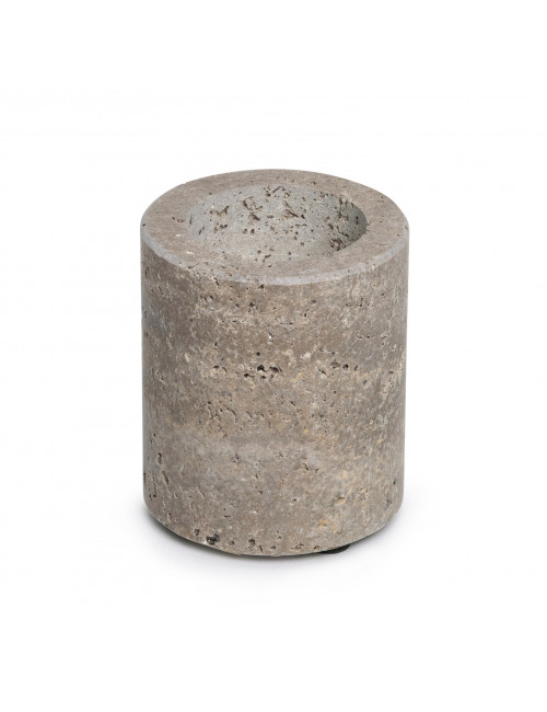 Titanium Travertin Waxinelichthouder Cilinder | medium (6x7cm)