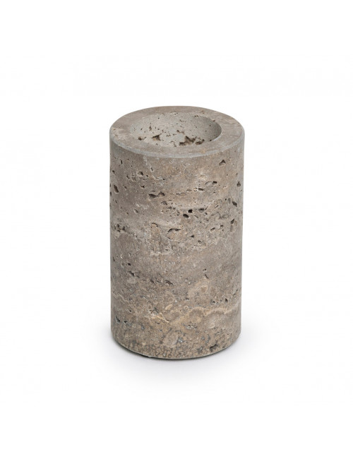 Titanium Travertin Waxinelichthouder Cilinder | large (6x10cm)