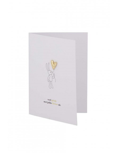 Wenskaart Broche Hartje Kleine Uk | wit/zwart/goud