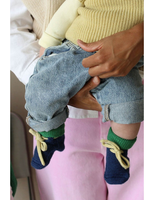 Slofjes Baby Booties | blue/grass