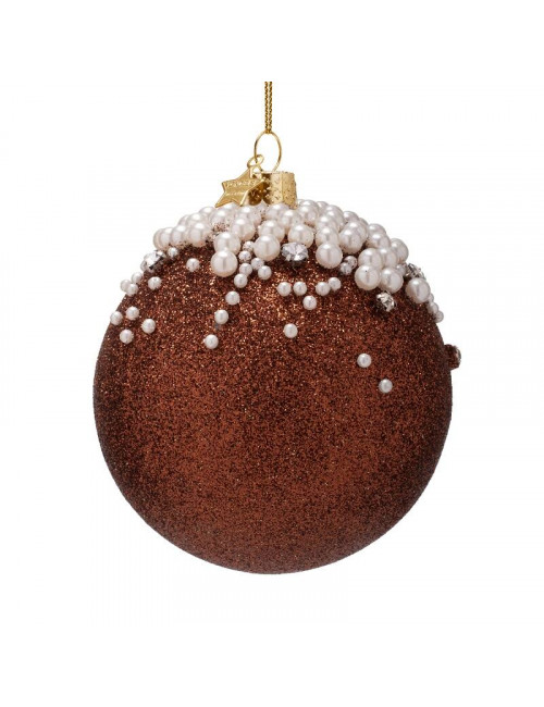 Kerstbal Glitter/Parels 9cm | dark brown