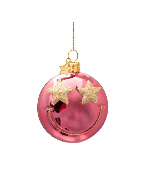 Ornament Glas Smiley 7,5cm | pink