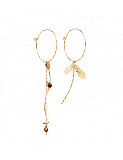 Asymmetrische Oorbellen Goud Libelle | camel