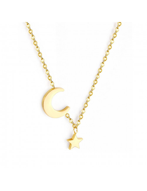 Halsketting Gouden Halve Maan met Mini Ster Bedel | goud