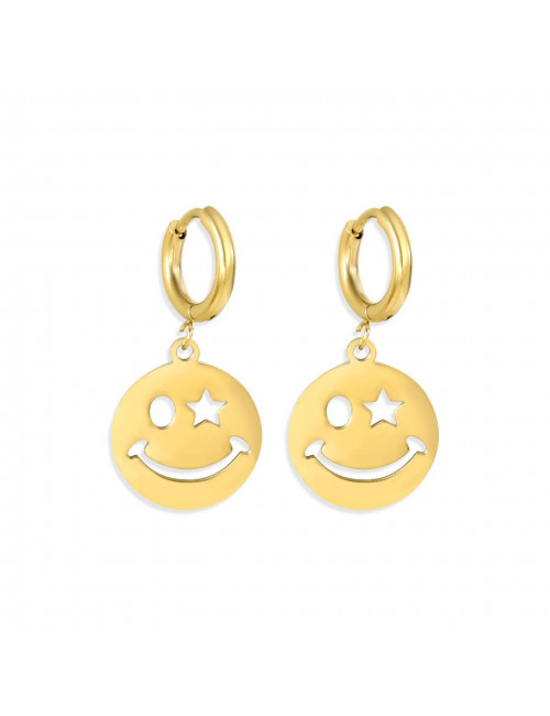Hoop Oorbellen Wink Smiley Huggie (set van 2) | goud