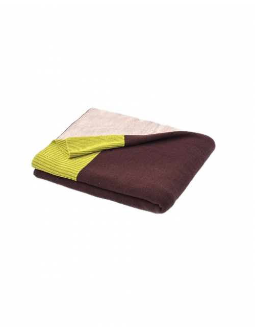 Merino Gebreide Plaid | bordeaux/peach/lime