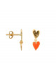 Medium Two Hearts Stud Oorbellen | goud/neon coral