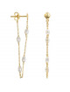 Ribbed Mini Moon Pearl Chain Stud Oorbellen | goud
