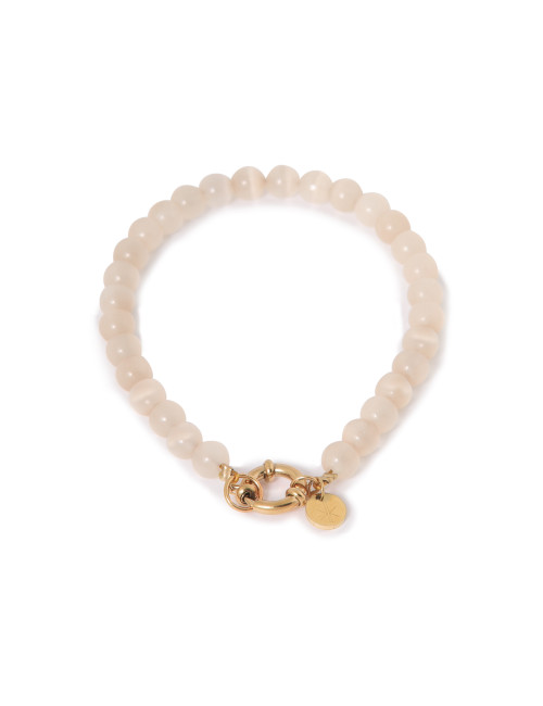 Beige Cat Eye Armband | goud