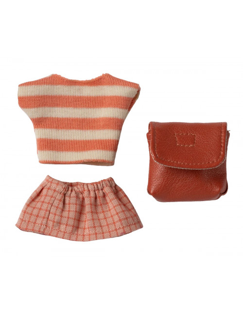 Outfit Grote Zus Muis met Tasje | coral
