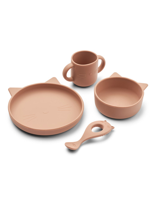 Siliconen Eetset Vivi | cat/dark rose